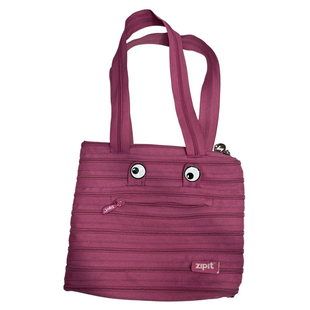 Zipit Pink Zipper Shoulder Bag with Eyes | Quirky Novelty Tote Purse | 11x9"